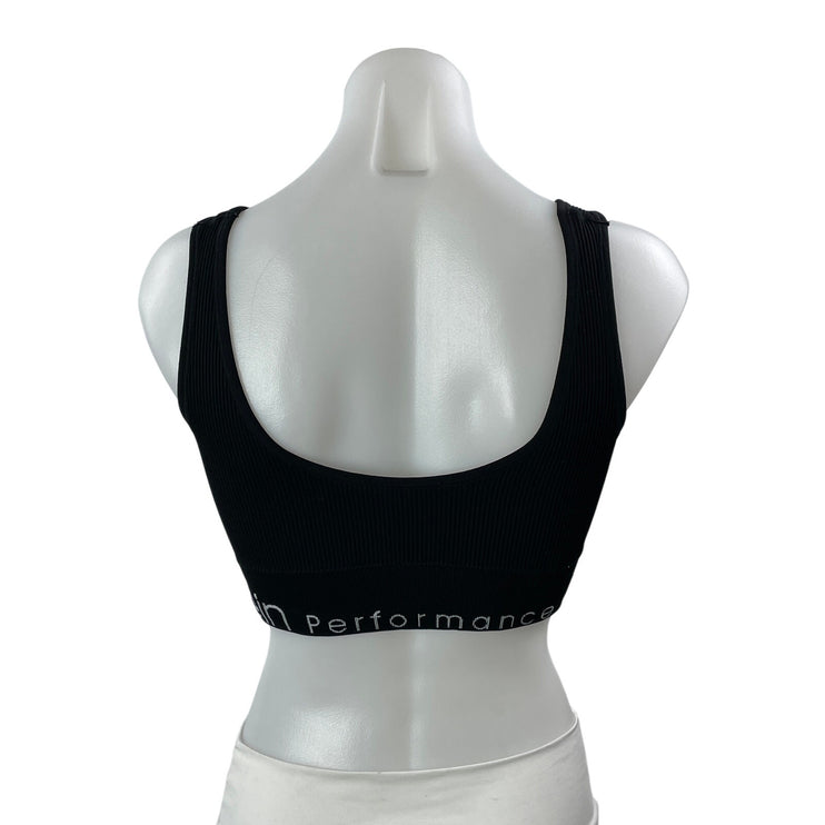 Calvin Klein Women's Black Scoop Neck Ribbed Yoga Athletic Sports Bra Crop Top M