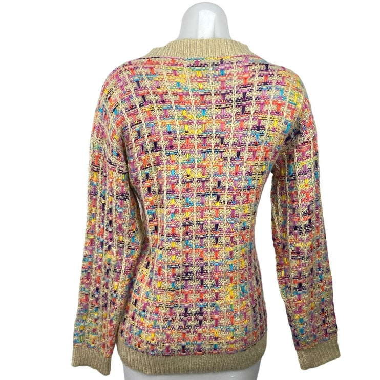 Shein Multicolor Plaid Crochet Knit Long Sleeve Drop Shoulder Sweater Top Size 6