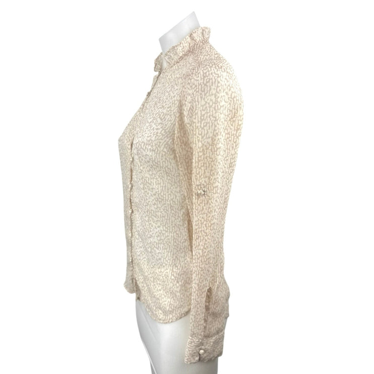 Express Women's Cream Beige Animal Print Long Sleeve Button Down Shirt Top XS
