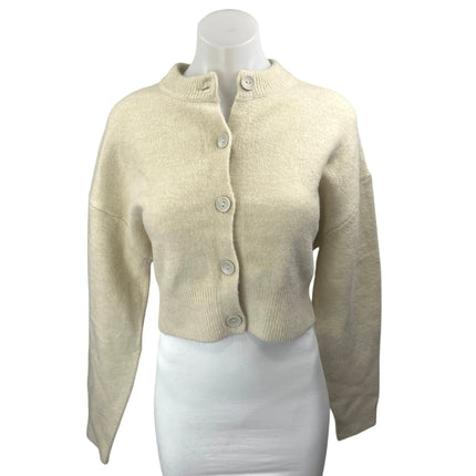 Zara Women's Cream Knit Button Down Cropped Cardigan Sweater Top Size M