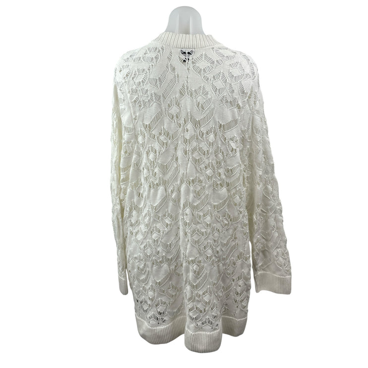 Torrid Women's White Knit Crochet Long Sleeve Open Cardigan Sweater Top Size 3X