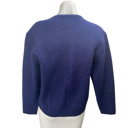 Vintage Tally-Ho Blue Wool Long Sleeve Gold Button Blazer Cardigan Sweater M