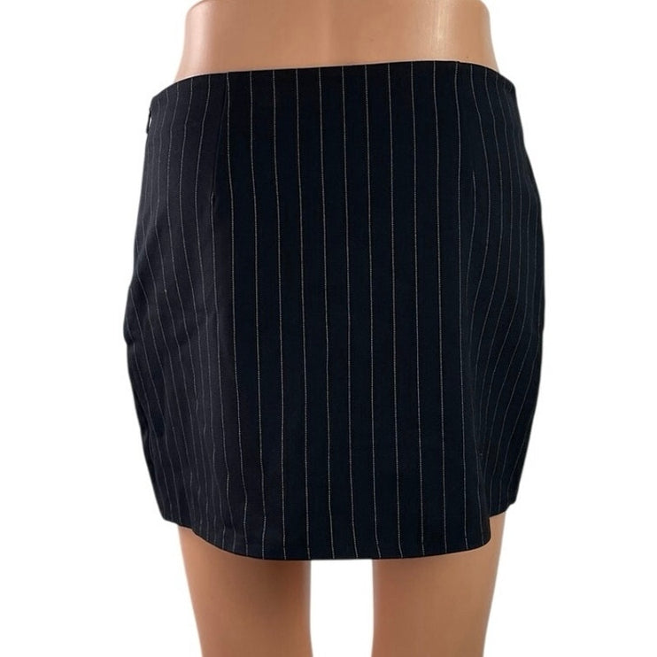 MNG Mango Black Pinstriped High Waisted Mini Wrap Straight Pencil Skirt Size S