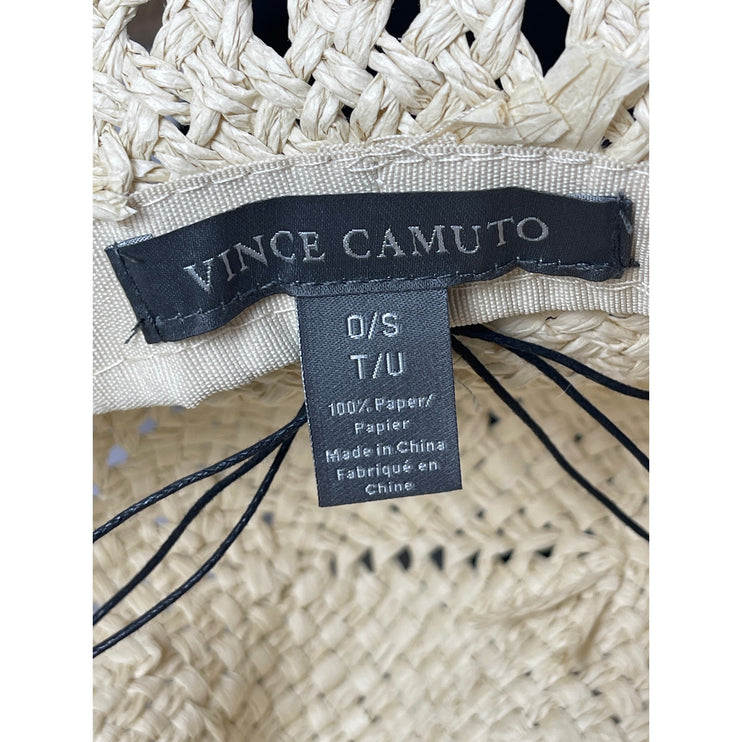 Vince Camuto Women's White Woven Gold Accent Outdoor Straw Bucket Cap Hat OS