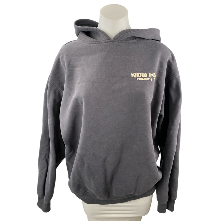 White Fox Gray Fleece Graphic Long Sleeve Hoodie Athletic Sweater Sweatshirt M/L