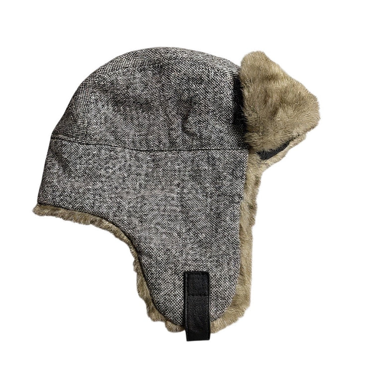 Banana Republic Wool Faux Fur Goat Leather Strap Aviator Bomber Trapper Hat S/M