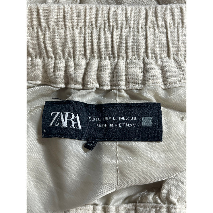 Zara Beige High Rise Elastic Waist Drawstring Lounge Straight Trousers Pants L