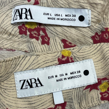 Zara Women's Cream Floral Long Sleeves Tie Front Sleepwear Pajamas Sets Size L