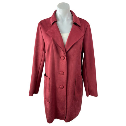 Philosophy Women's Red Faux Leather Suede Vegan Button Up Overcoat Jacket Size M