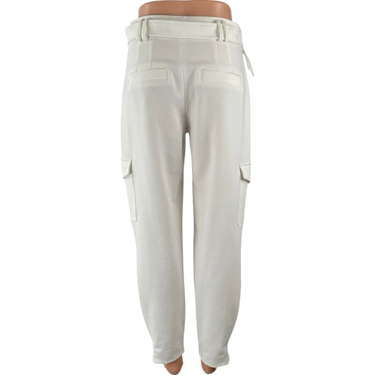 Express Ankle Super High Rise White Belted Tapered Ankle Trousers Pants Size 4