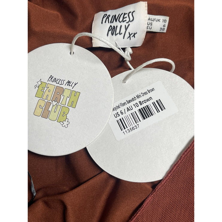 NEW Princess Polly Beawatch Brown Long Sleeve Mesh Cutout Mini Bodycon Dress 6