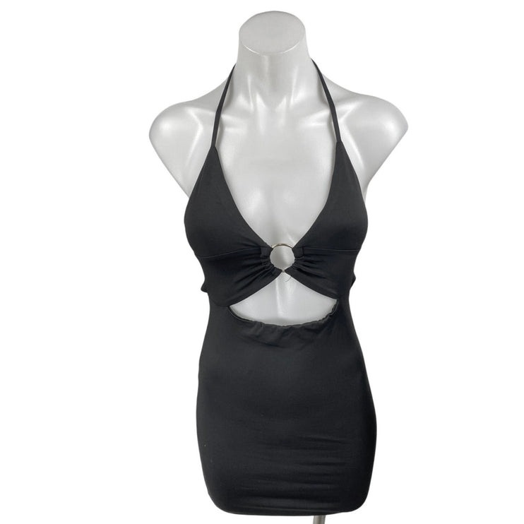 Princess Polly Black Sleeveless Cutout Halter Tie Backless Mini Bodycon Dress 4