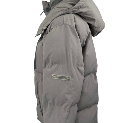 Manier De Voir Women's Gray Tan Full Zip Hoodie Hooded Puffer Coat Jacket Size L