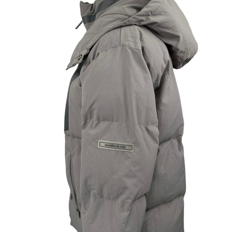 Manier De Voir Women's Gray Tan Full Zip Hoodie Hooded Puffer Coat Jacket Size L