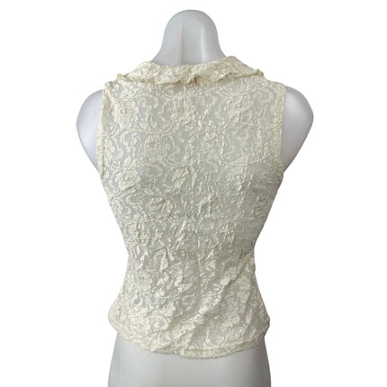 GAS Women's White Floral Lace V Neck Sleeveless Ruffled Tank Shirt Blouse Top S