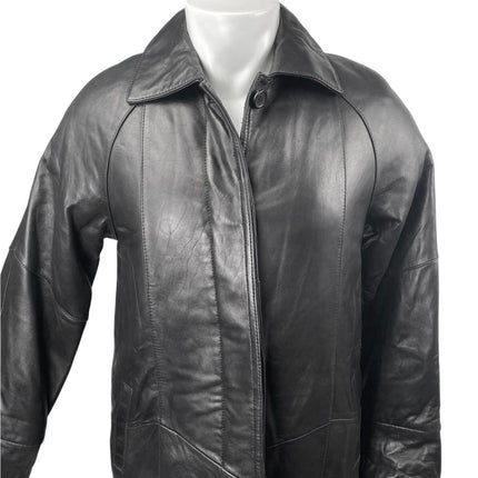 United Face 100% Leather Men's Black Button Front Long Sleeve Coat Jacket Size M