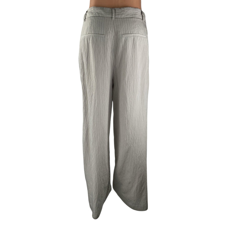 ZARA Women's Beige Stripes Pleated High Rise Wide Leg Trouser Dress Pants Size S