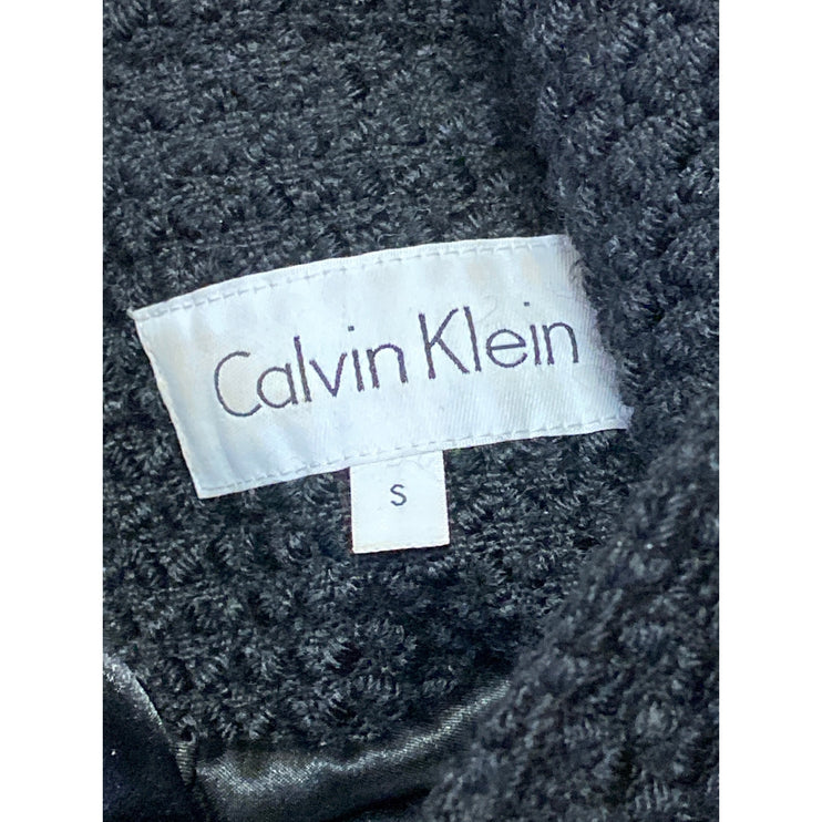 Calvin Klein Women's Black Waffle Knit Long Sleeve Tie Waist Coat Jacket Size S