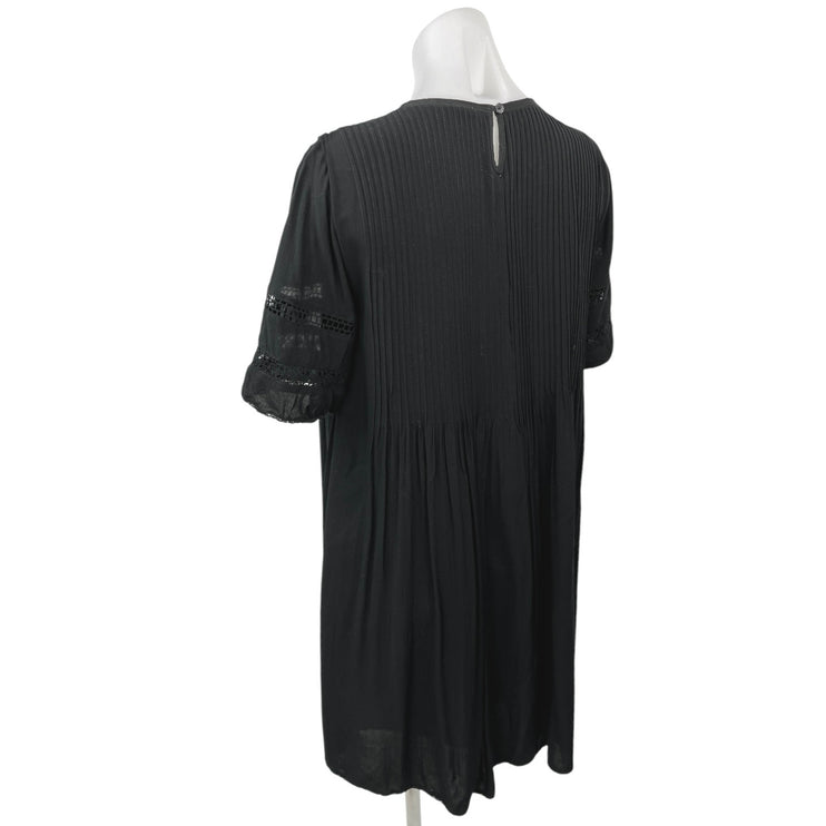 Aritzia Wilfred Black 100% Silk Pleated Short Sleeve Crew Neck Shift Dress Sz S