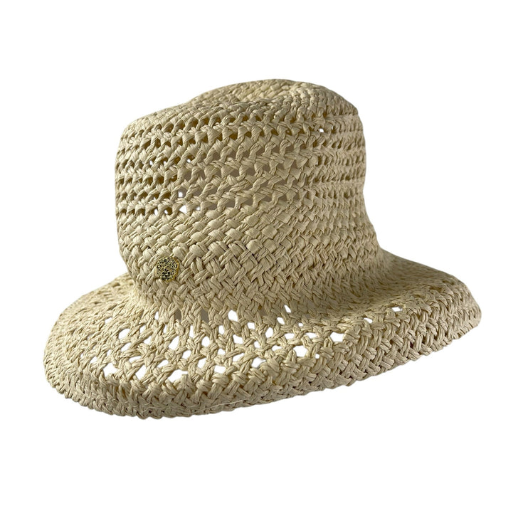 Vince Camuto Women's White Woven Gold Accent Outdoor Straw Bucket Cap Hat OS