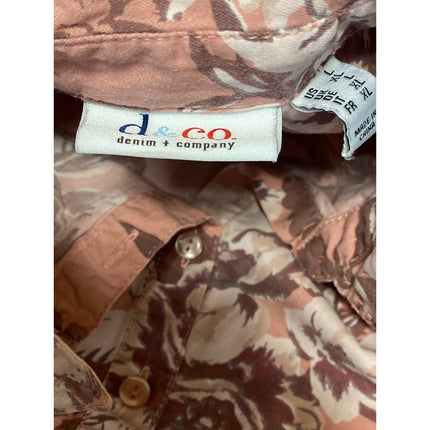 Denim + Company Women's Pink Floral Collared Long Sleeve Button Down Shirt Sz XL