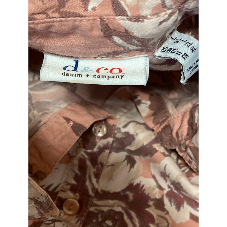 Denim + Company Women's Pink Floral Collared Long Sleeve Button Down Shirt Sz XL