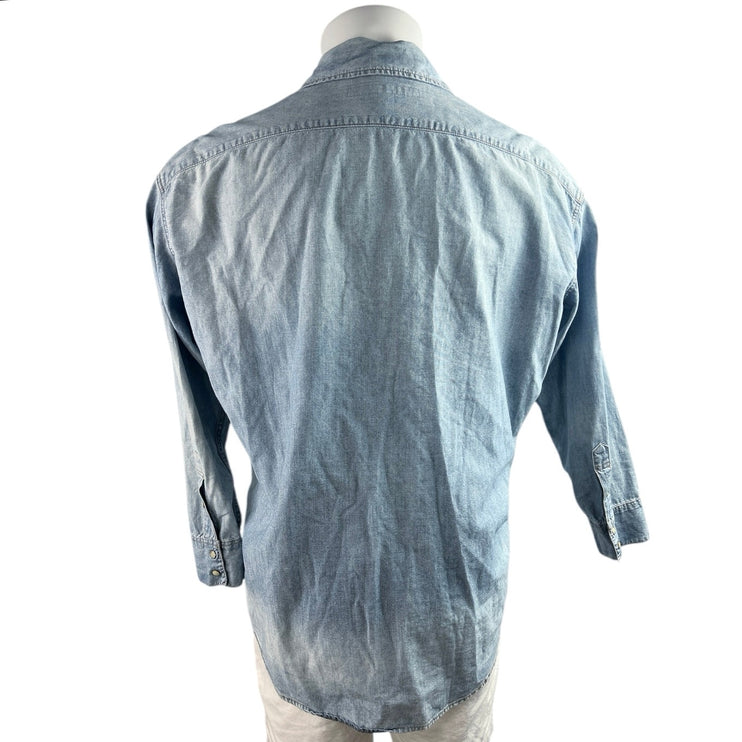 Allsaints Men's Blue Chambray Long Sleeve Button Down Denim Jean Shirt Top Sz 8