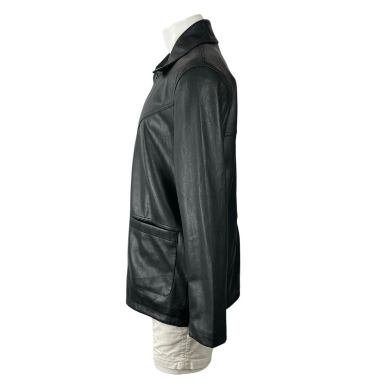 Urban Code Men's Black Faux Leather Vegan Button Up Pocket Coat Jacket Size L