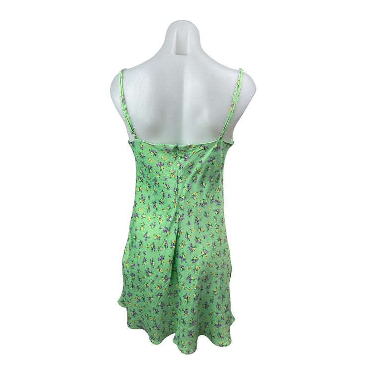 Zara Women's Multicolor Floral Satin Knot Sleeveless Mini  Bodycon Slip Dress M