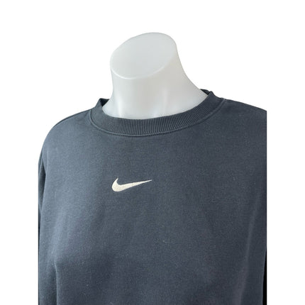 Nike Women's Black Swoosh Logo Long Sleeve Crew Neck Cropped Sweatshirt Top M