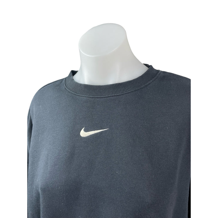 Nike Women's Black Swoosh Logo Long Sleeve Crew Neck Cropped Sweatshirt Top M