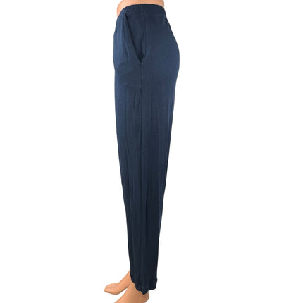 Hanro Blue Elastic Waist Straight Leg Pull On Pockets Crop Ankle Trouser Pants M