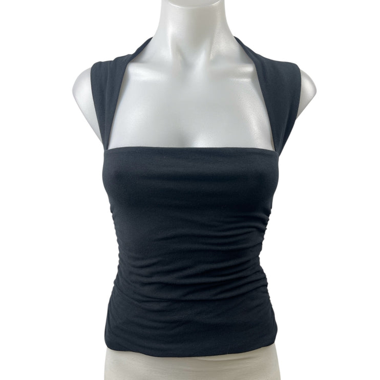 Abercrombie & Fitch Women's Black Sleeveless Square Neck Ruched Crop Tank Top S