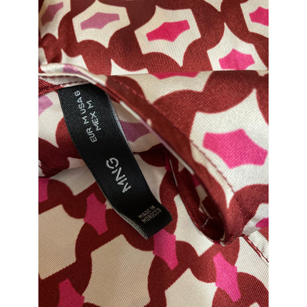 MNG Mango Women's Red Pink Geometric Long Sleeve Crew Neck Blouse Top Size M