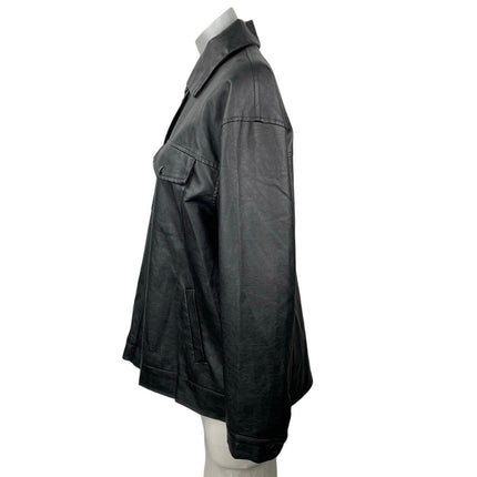 Princess Polly Women's Black Long Sleeve Faux Leather Vegan Shirt Jacket Size 4