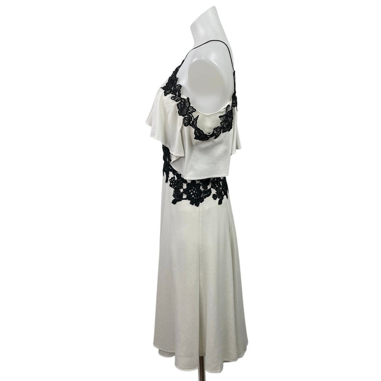 Karen Millen White Black Floral Lace Ruffle Off The Shoulder Mini Dress Size 6