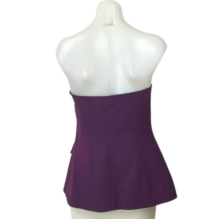Aritzia Babaton Purple Strapless Tube Bandeau Button Up Peplum Blouse Top Size M