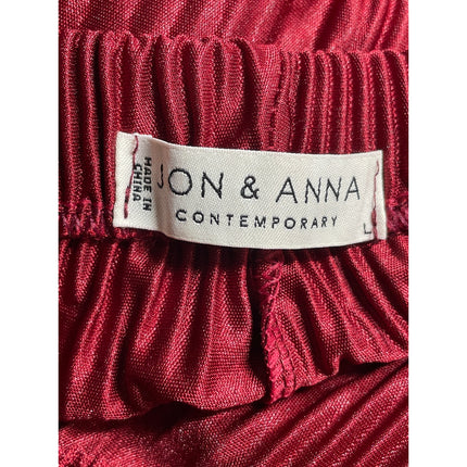 Jon & Anna Women's Red Pleated Plisse High Rise Tie Wide Leg Trousers Pants Sz L