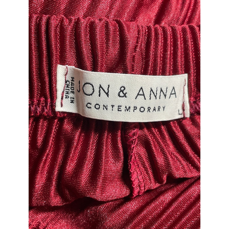 Jon & Anna Women's Red Pleated Plisse High Rise Tie Wide Leg Trousers Pants Sz L