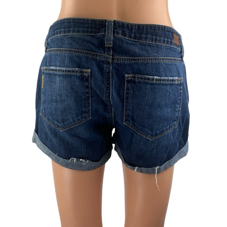 Paige Women's Blue Low Rise Distressed Medium Wash Cuffed Denim Jean Shorts 26