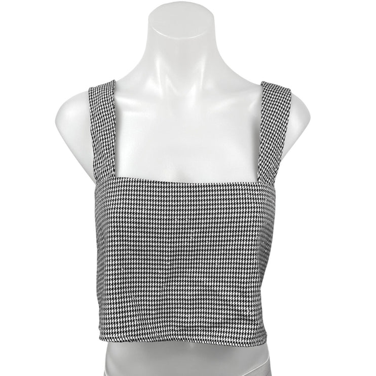 Revolve x By the Way Black White Houndstooth Square Neck Strap Crop Tank Top M