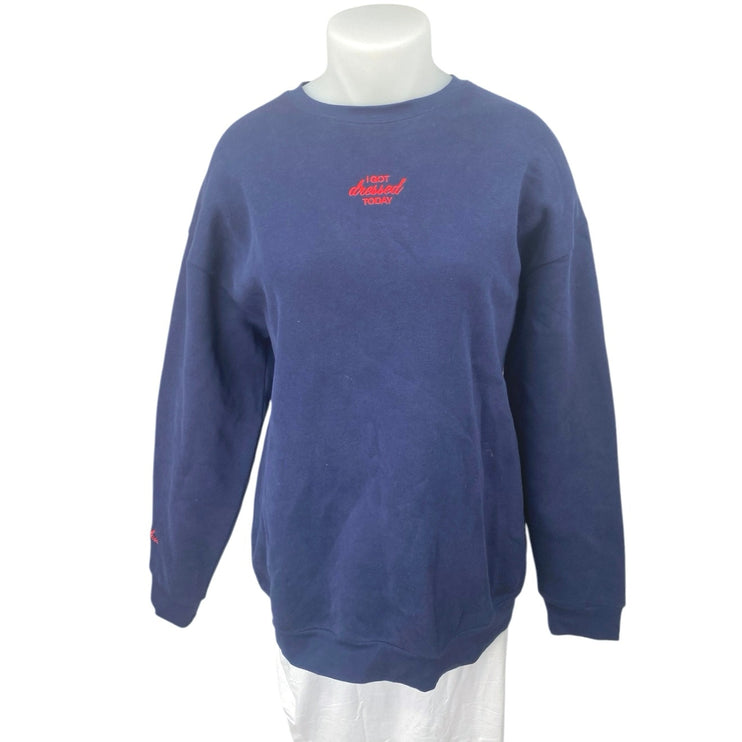 Mayfair Pat On The Back Blue Embroidered Long Sleeve Sweatshirt Sweater Top XXL