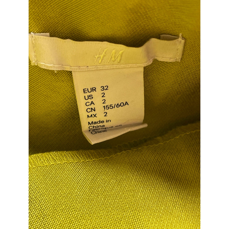 H&M Women's Bright Yellow Pleated High Waisted Mini A-Line Bodycon Skirt Size 2