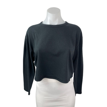 Aritzia Sunday Best Black Waffle Knit Thermal Long Sleeve Crop Sweater Top Sz M