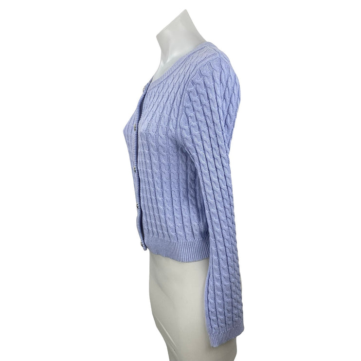 H&M Women's Blue Cable Knit Long Sleeve Button Down Crop Cardigan Sweater Top S