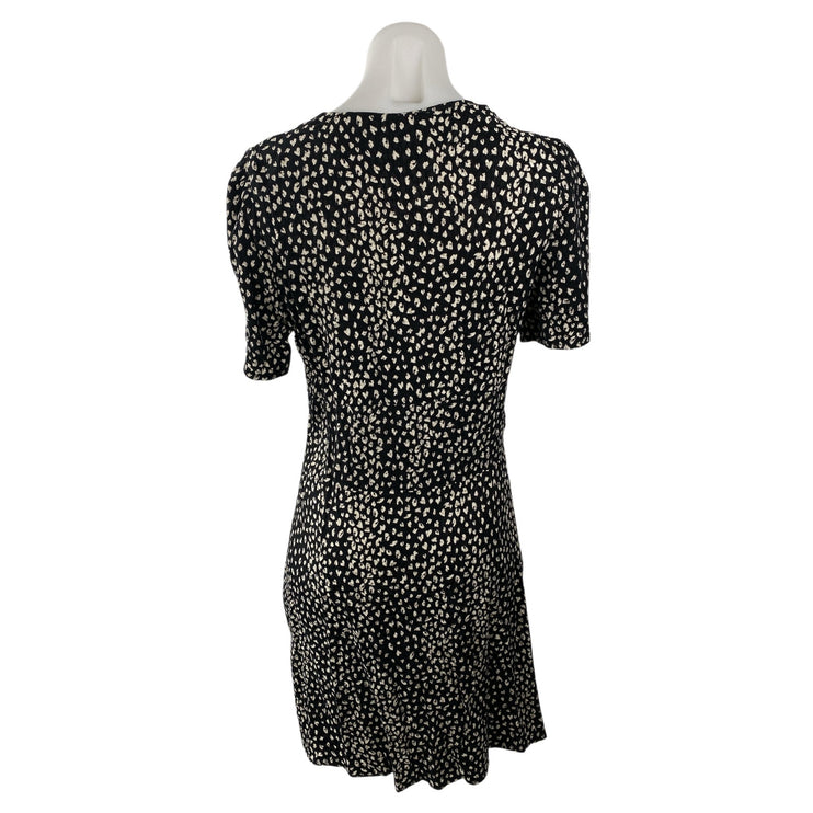 Maje Women Black Floral Short Sleeve Twist Front V Neck Mini Sheath Dress Size 6