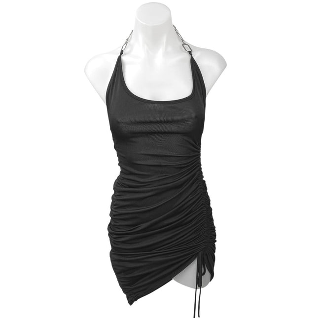 I.AM.GIA Black Halter Tie Scoop Neck Chain Asymmetric Mini Bodycon Dress Size M I.AM.GIA Black Halter Tie Scoop Neck Chain Asymmetric Mini Bodycon Dress Size M