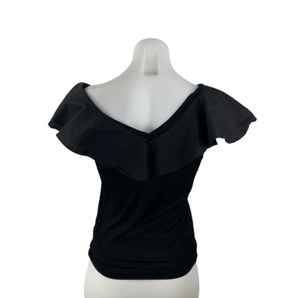 Pookie & Sebastian Womens Black Ruffle Sleeve Faux Wrap V Neck Blouse Top Size S