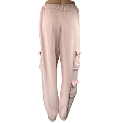 Superdown Women's Pink High Rise Drawstring Tapered Leg Cargo Jogger Pants Sz L