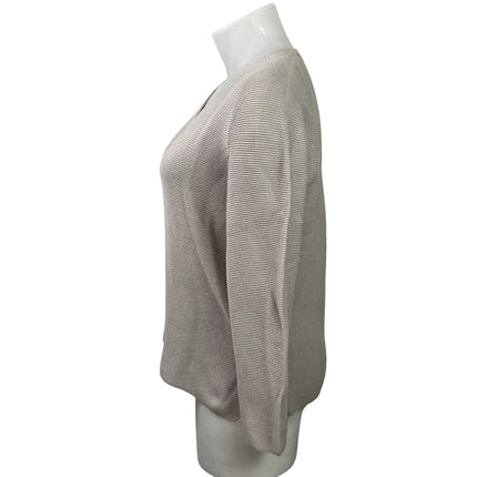 Uniqlo Womens Beige Long Sleeves Knit Textured V-neck Pullover Sweater Top Sz XL
